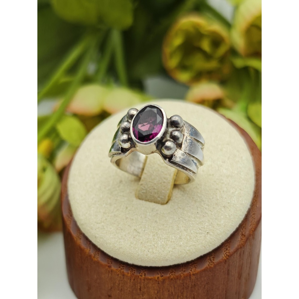 Handmade Artisan Garnet Ring Sterling Silver Women Size 4 Red Boho Southwest